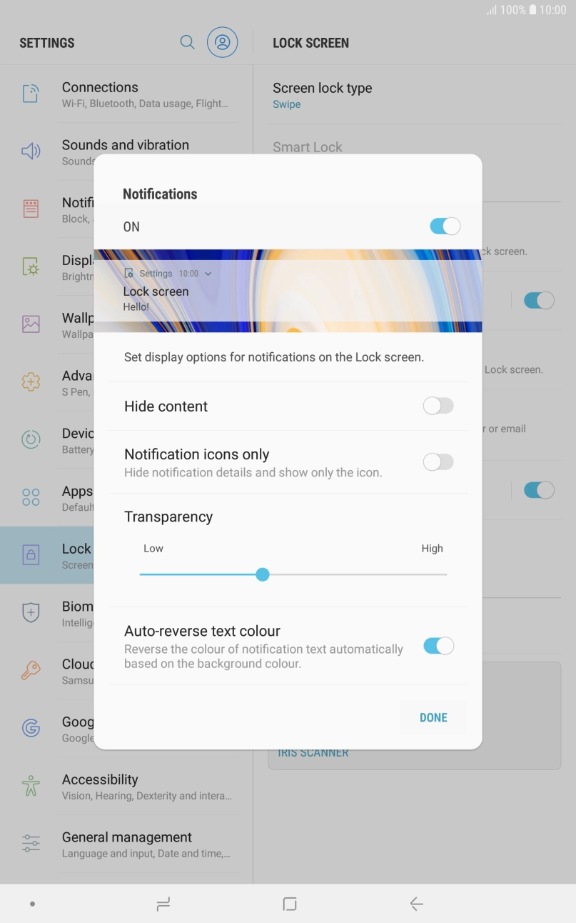 Press the indicators next to the required settings.