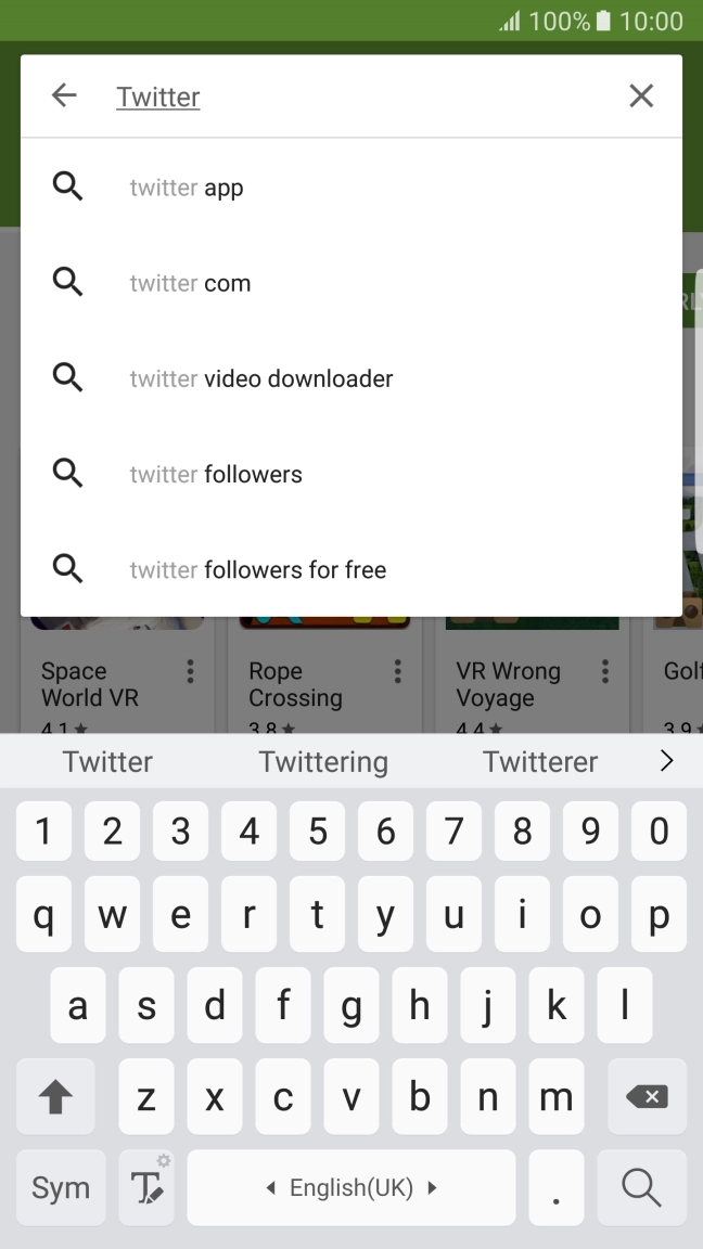 Key in Twitter and press the search icon. Key in Twitter and press the search icon.