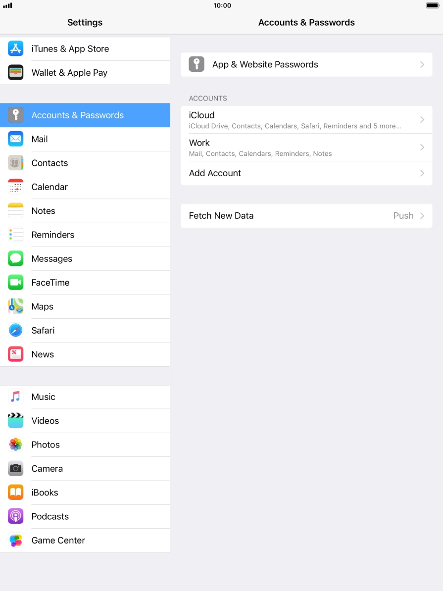 Press the name of the Exchange email account you've just set up.