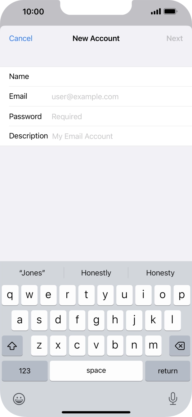 Press Email and key in your email address.