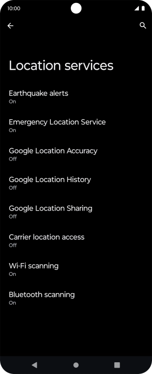 Press Google Location Accuracy. Press Google Location Accuracy.