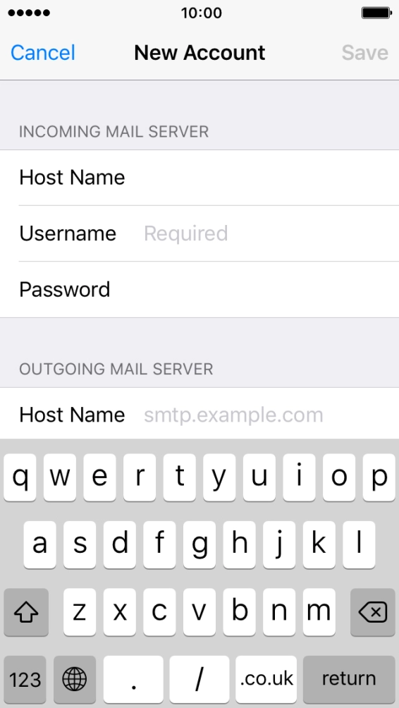 Press Username and key in the username for your email account.