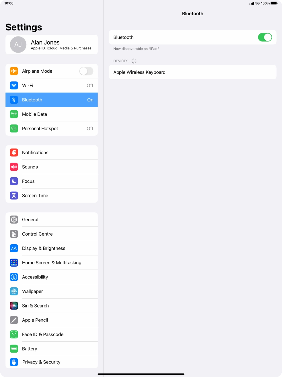 Press the required Bluetooth device and follow the instructions on the screen to pair the device with your tablet.