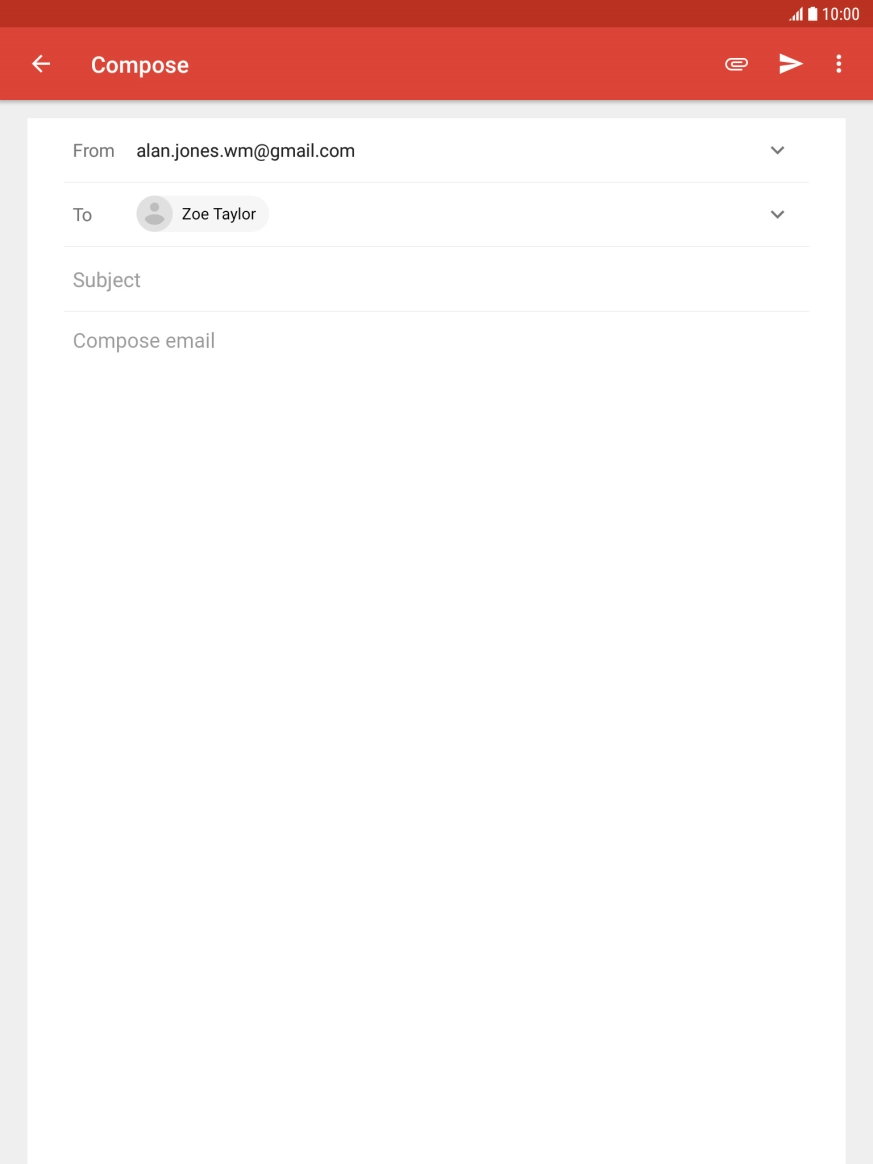 Press Subject and key in a subject for the email.