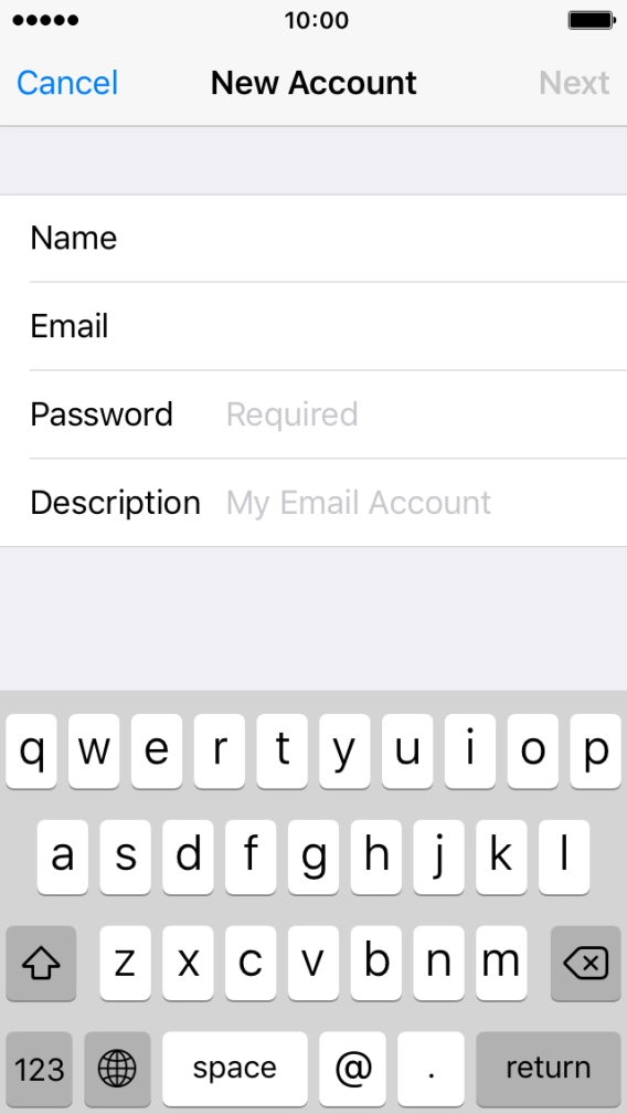 Press Password and key in the password for your email account.