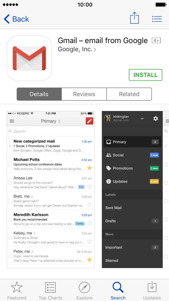 Press INSTALL and wait while Gmail is installed.
