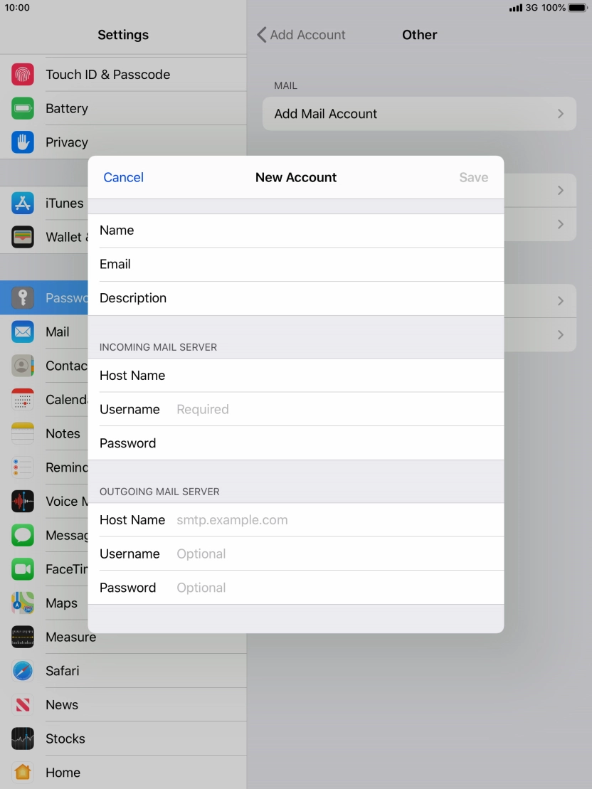 Press Username and key in the username for your email account.