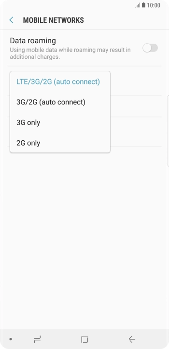 Press the required network mode. Press the required network mode.