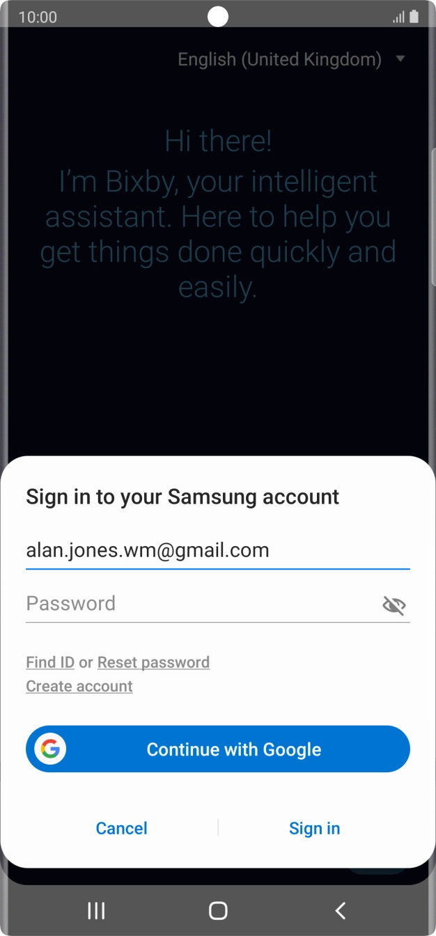 Press Password and key in the password for your Samsung account.