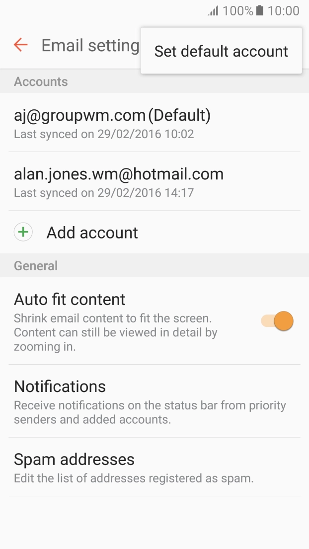 Press Set default account.