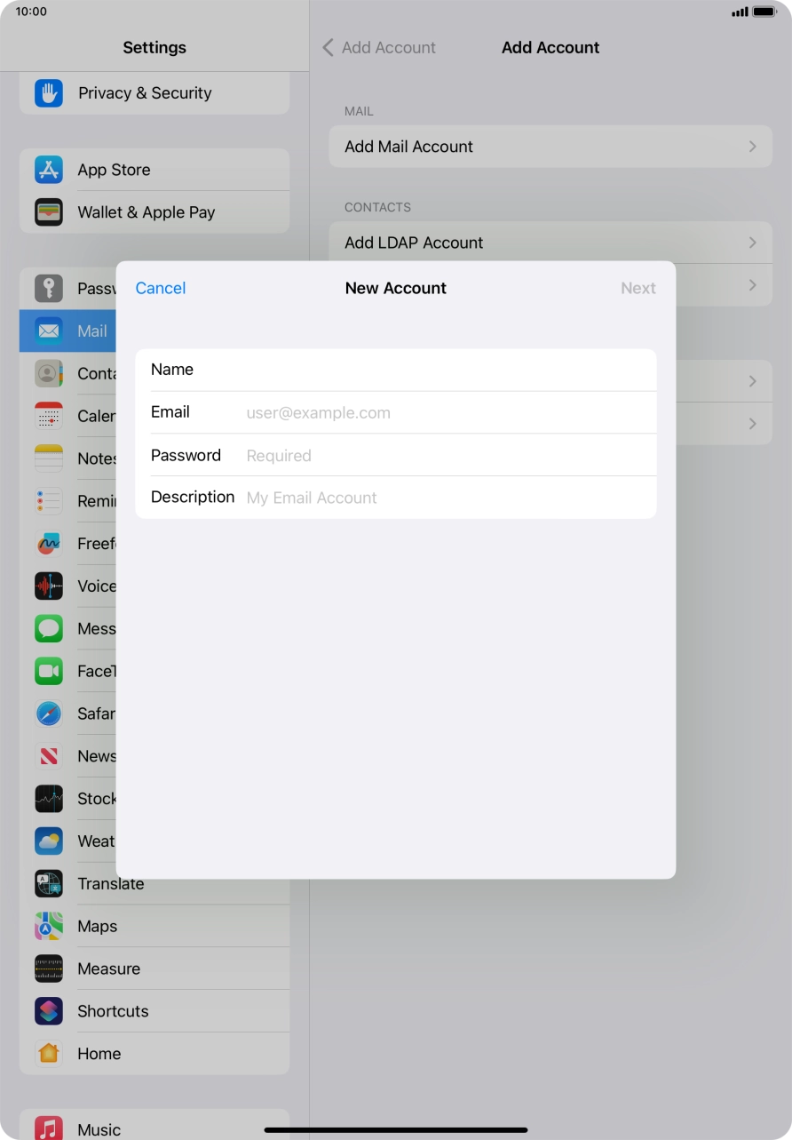 Press Email and key in your email address.