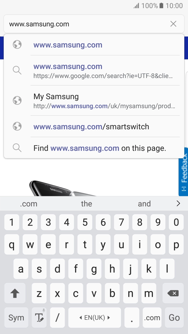 Key in the address of the required web page and press Go.