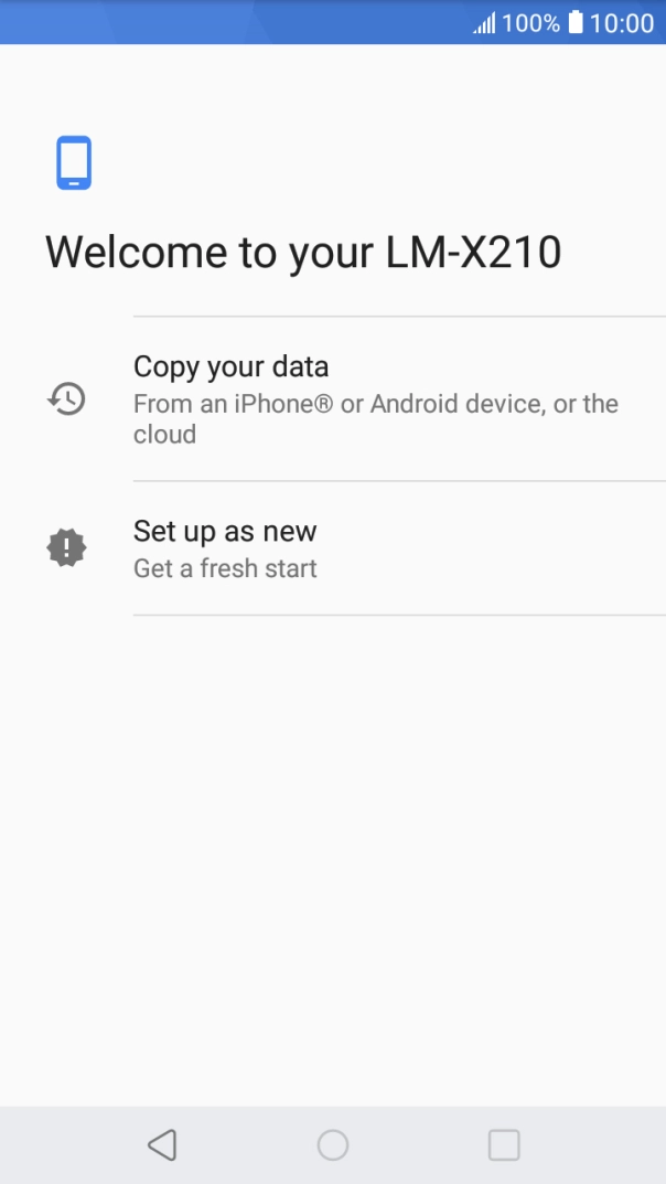 You can transfer the contents of another phone to your phone when it's activated for the first time and after a factory reset. When this screen is displayed, your phone is ready to transfer contents from another phone.