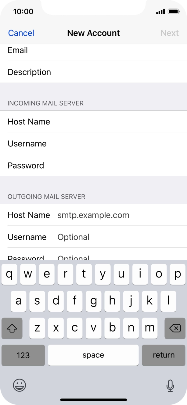 Press Host Name and key in the name of your email provider's outgoing server.