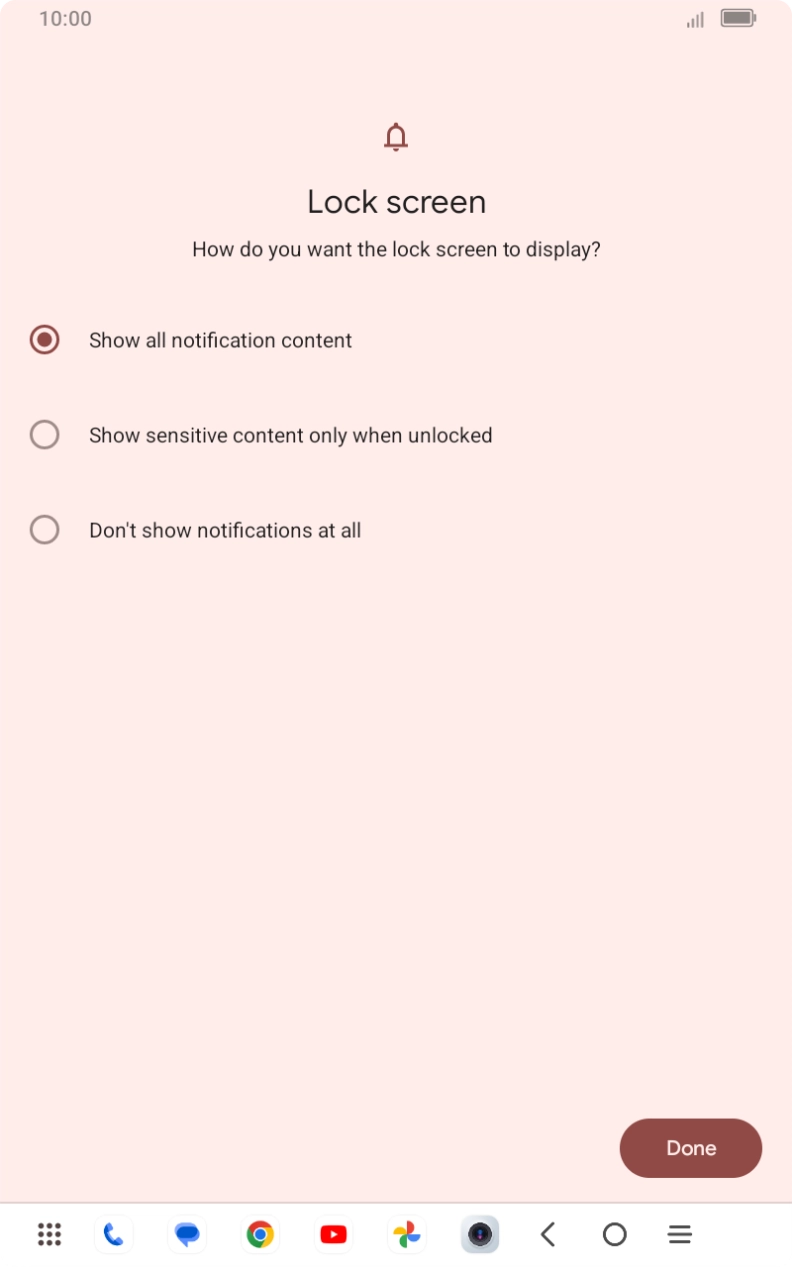 Press the required setting.