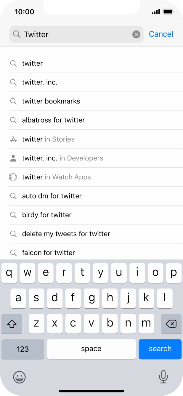 Key in Twitter and press search.