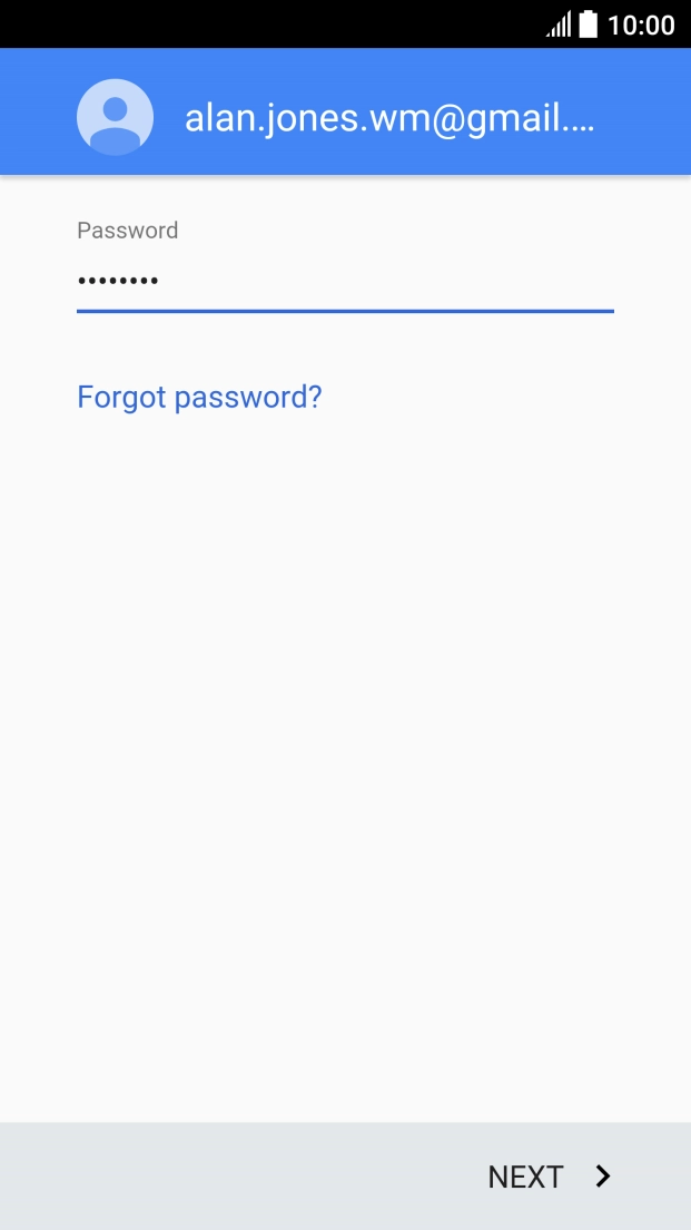 Press NEXT and follow the instructions on the screen to select settings for your Google account.