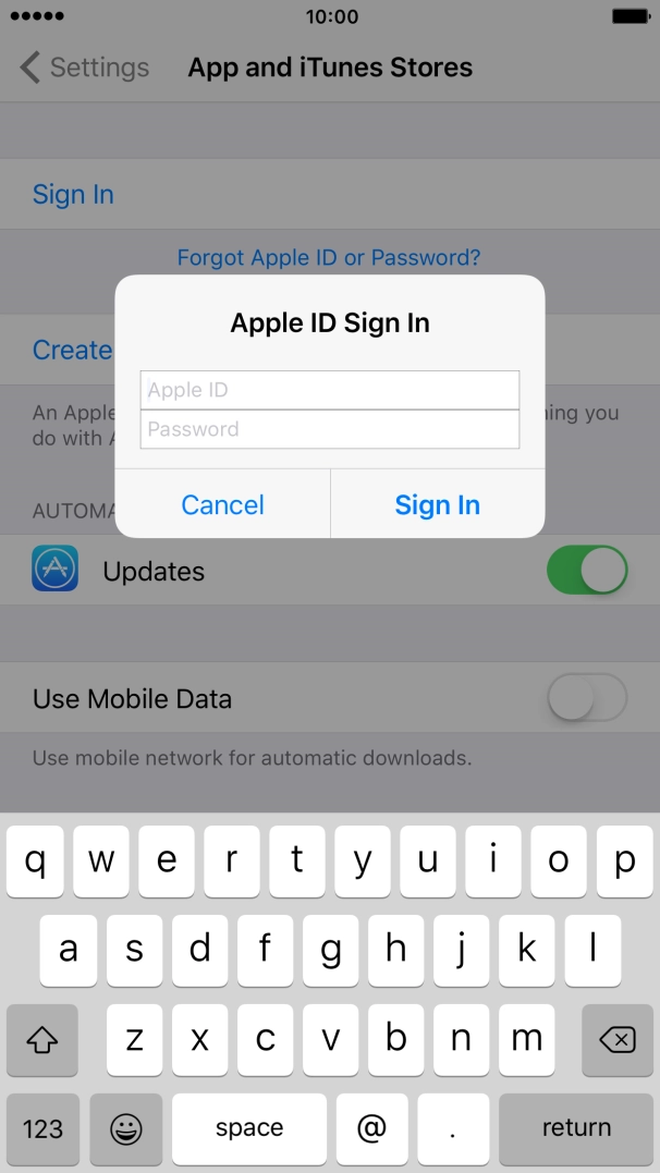 Press Apple ID and key in the username for your Apple ID.