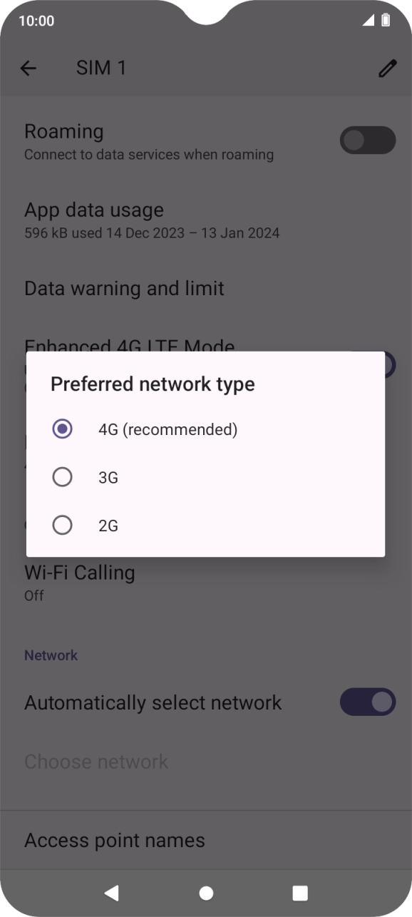 Press the required network mode.