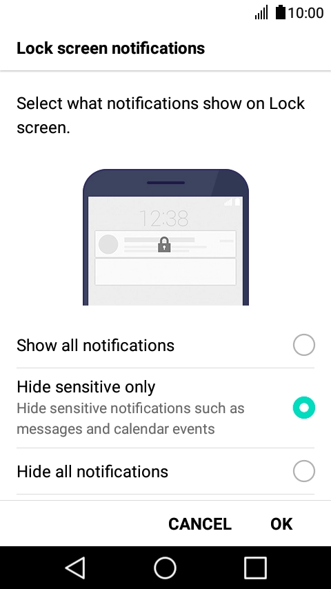 Press the required setting.