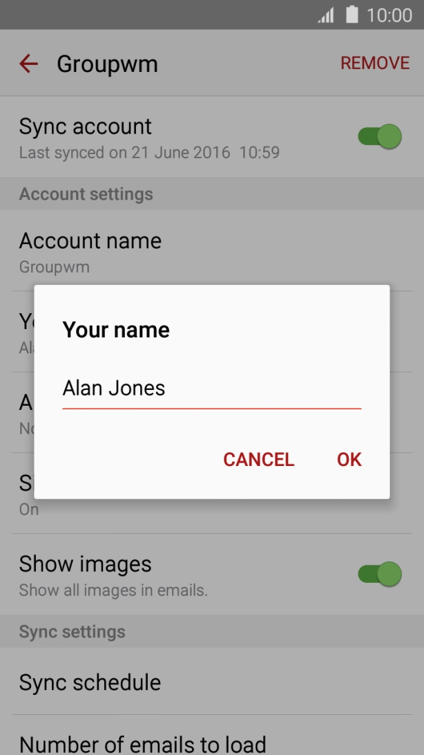 Key in the required sender name and press OK.