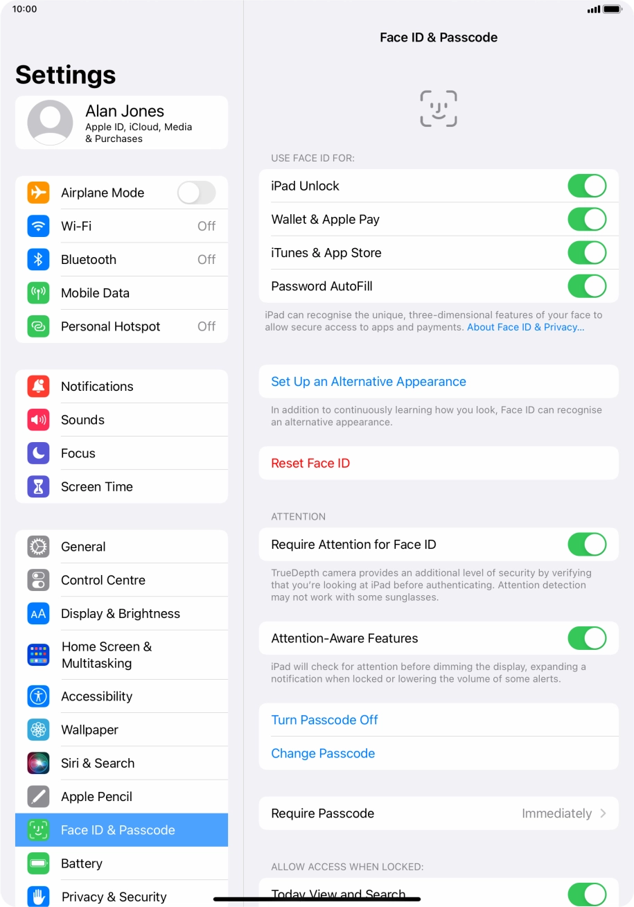 Press the indicators next to the required settings to turn them on or off.
