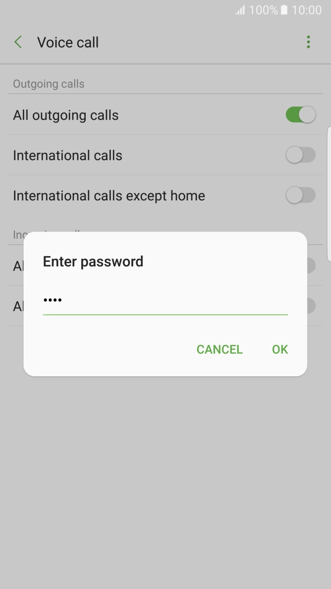Key in your call barring password and press OK.