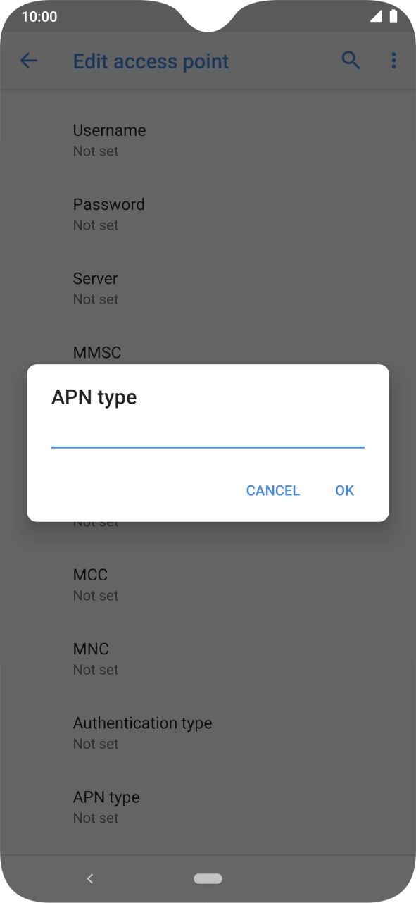 Key in default and press OK.