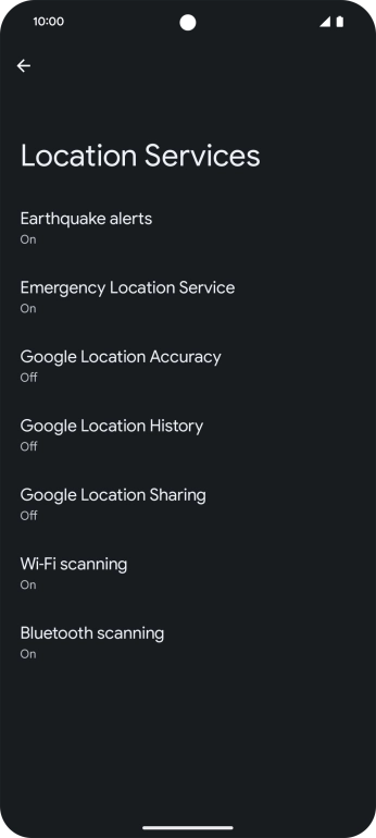 Press Google Location Accuracy. Press Google Location Accuracy.