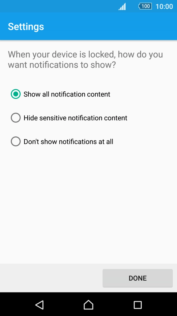 Press the required setting.
