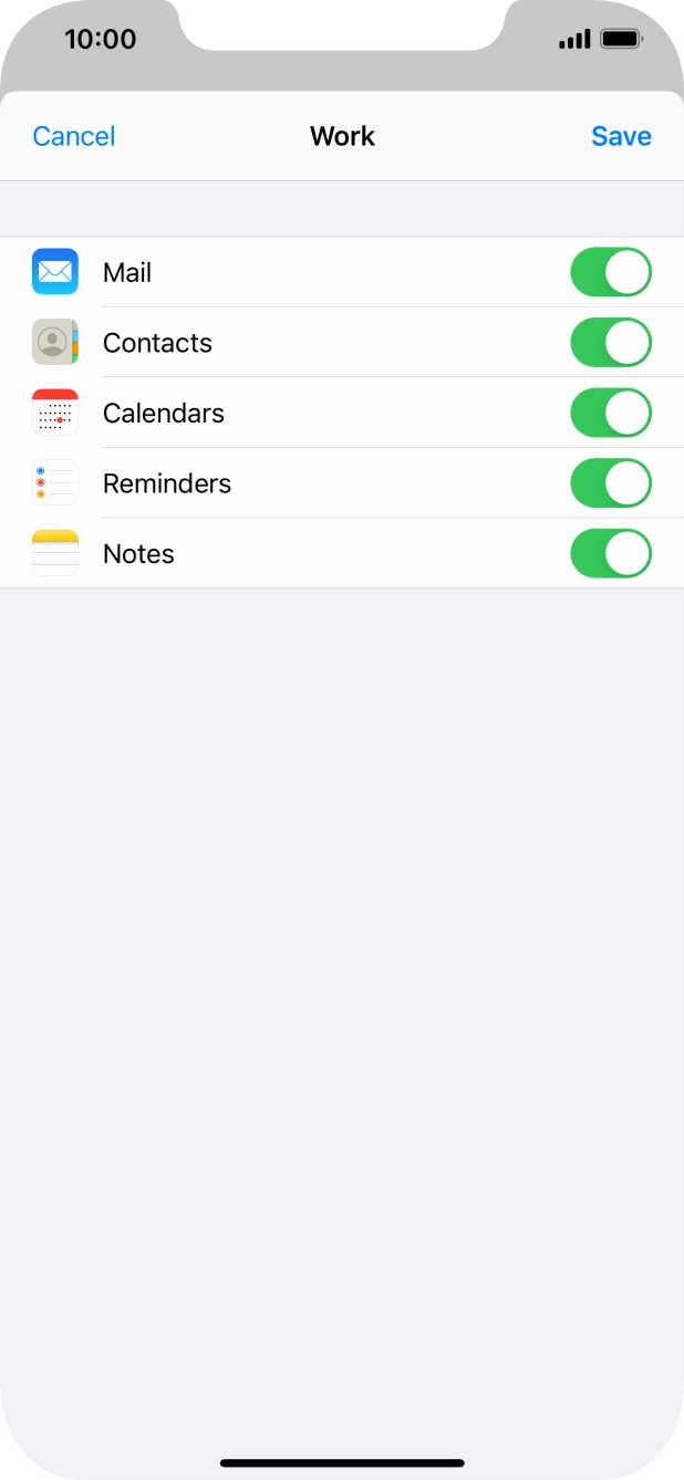 Press the indicators next to the required data types to turn synchronisation of each data type on or off. Press the indicators next to the required data types to turn synchronisation of each data type on or off.