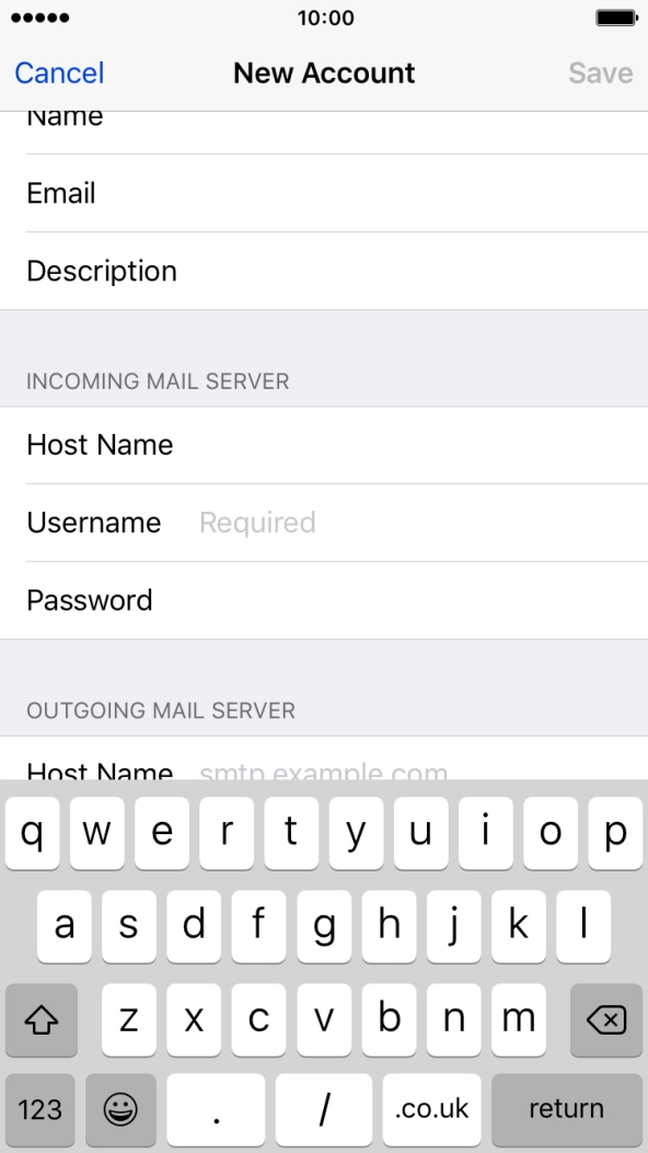 Press Username and key in the username for your email account.