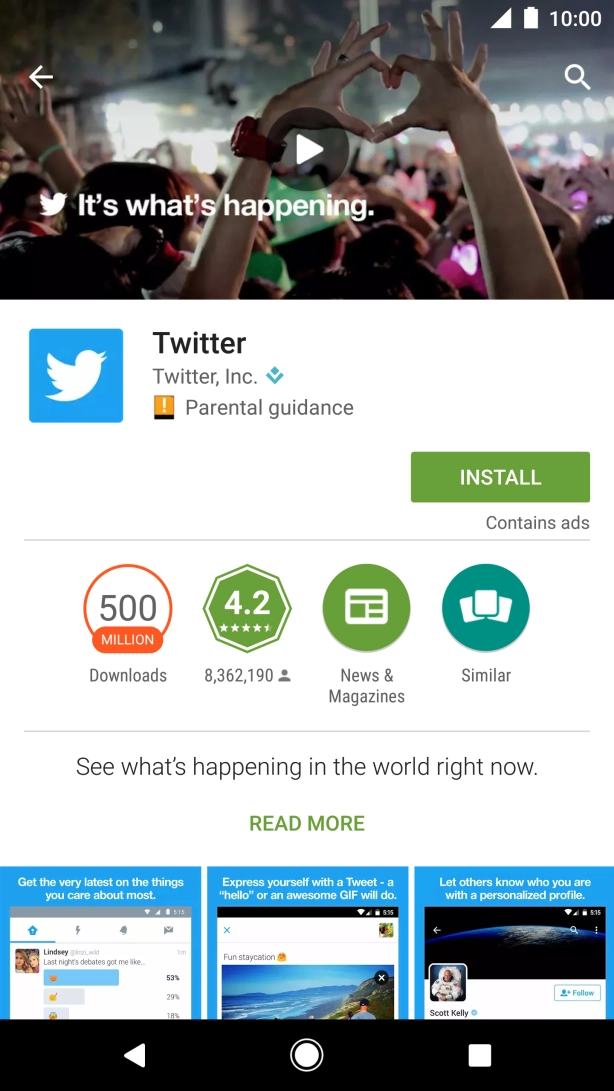 Press INSTALL and wait while Twitter is installed. Press INSTALL and wait while Twitter is installed.