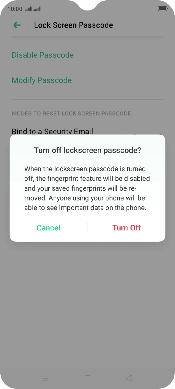 Press Turn Off and key in the additional phone lock code you created earlier.