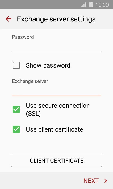 If you turn on the function, press CLIENT CERTIFICATE and follow the instructions on the screen to install the required certificate.