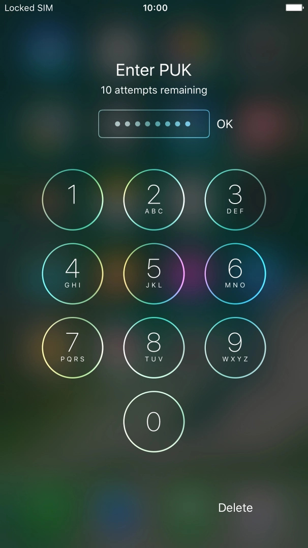 Key in the PUK and press OK.