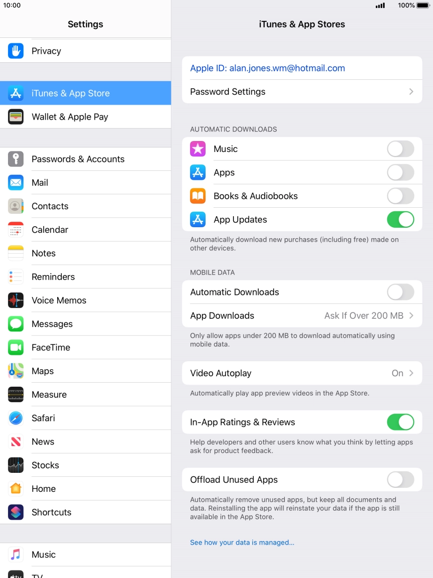 Press the indicators next to the required content types to turn the function on or off.