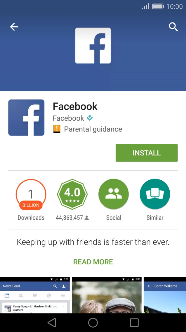 Press INSTALL and wait while Facebook is installed. Press INSTALL and wait while Facebook is installed.