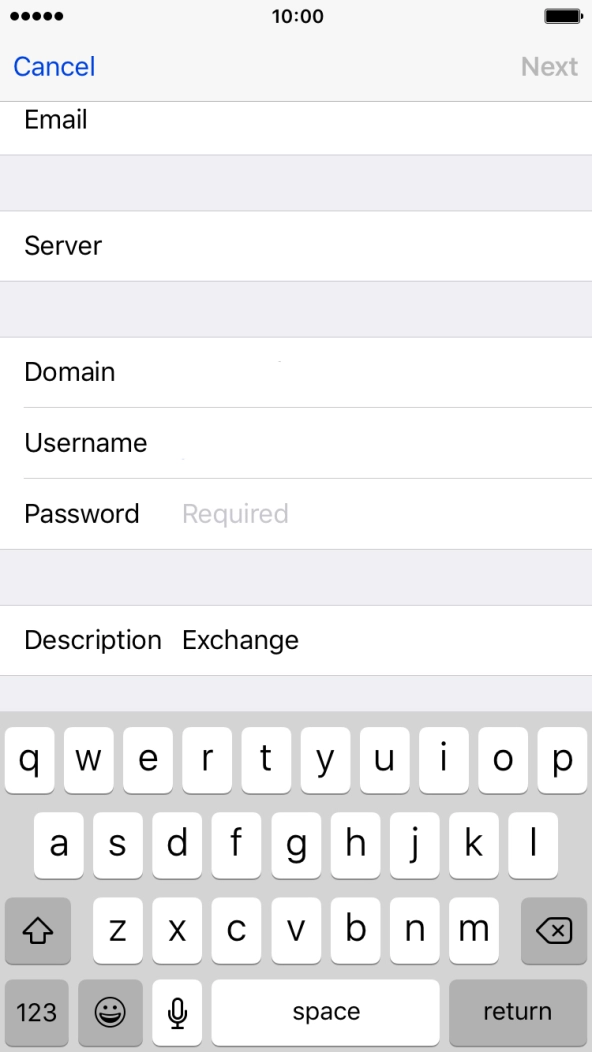Press Password and key in the password for your email account.