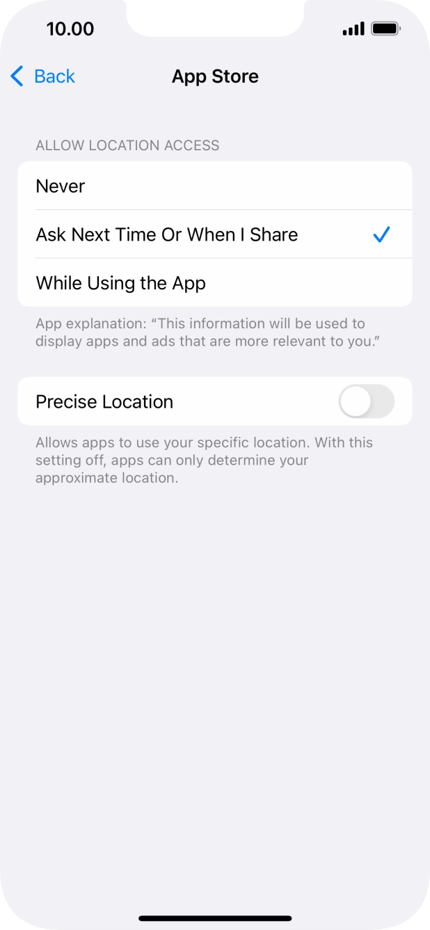 Press the required setting to turn the function on or off. Press the required setting to turn the function on or off.