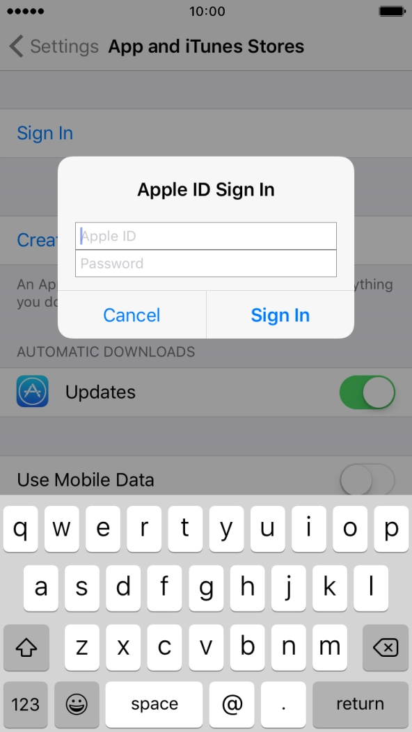 Press Apple ID and key in the username for your Apple ID. Press Apple ID and key in the username for your Apple ID.