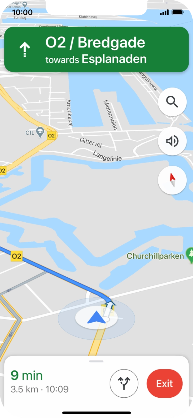 The travel information at the bottom of the screen shows your travel time, estimated time of arrival and distance to destination.