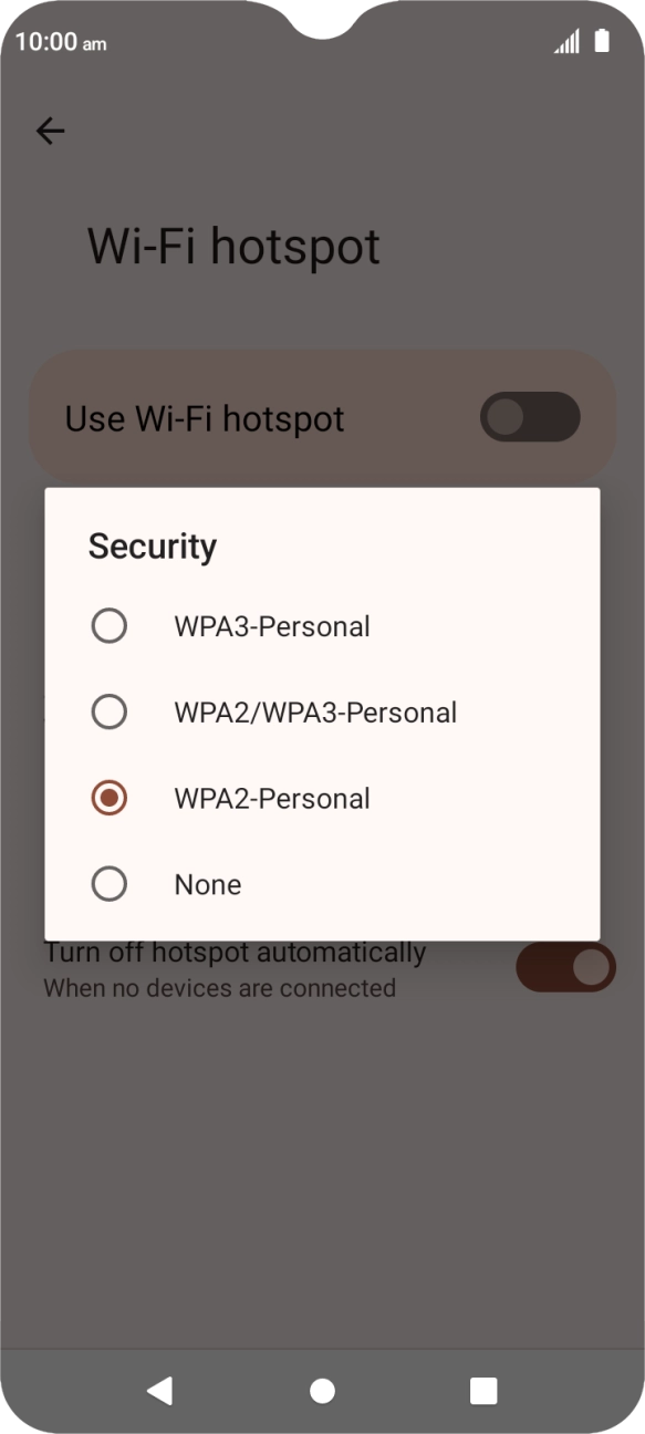 Press WPA3-Personal to password protect your Wi-Fi hotspot.