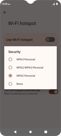 Press WPA3-Personal to password protect your Wi-Fi hotspot. Press WPA3-Personal to password protect your Wi-Fi hotspot.