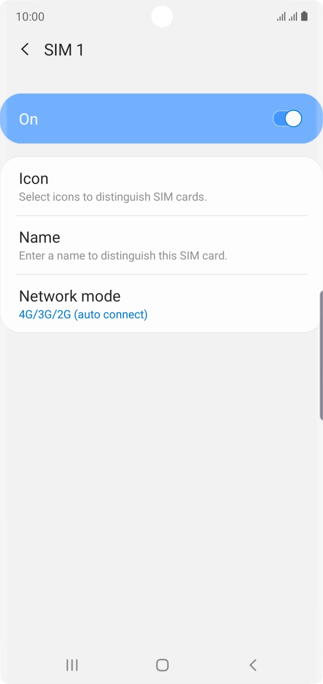 Press the indicator to turn use of the SIM on or off.
