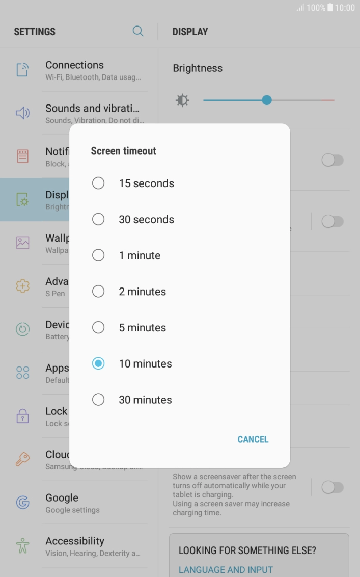 Press the required setting.