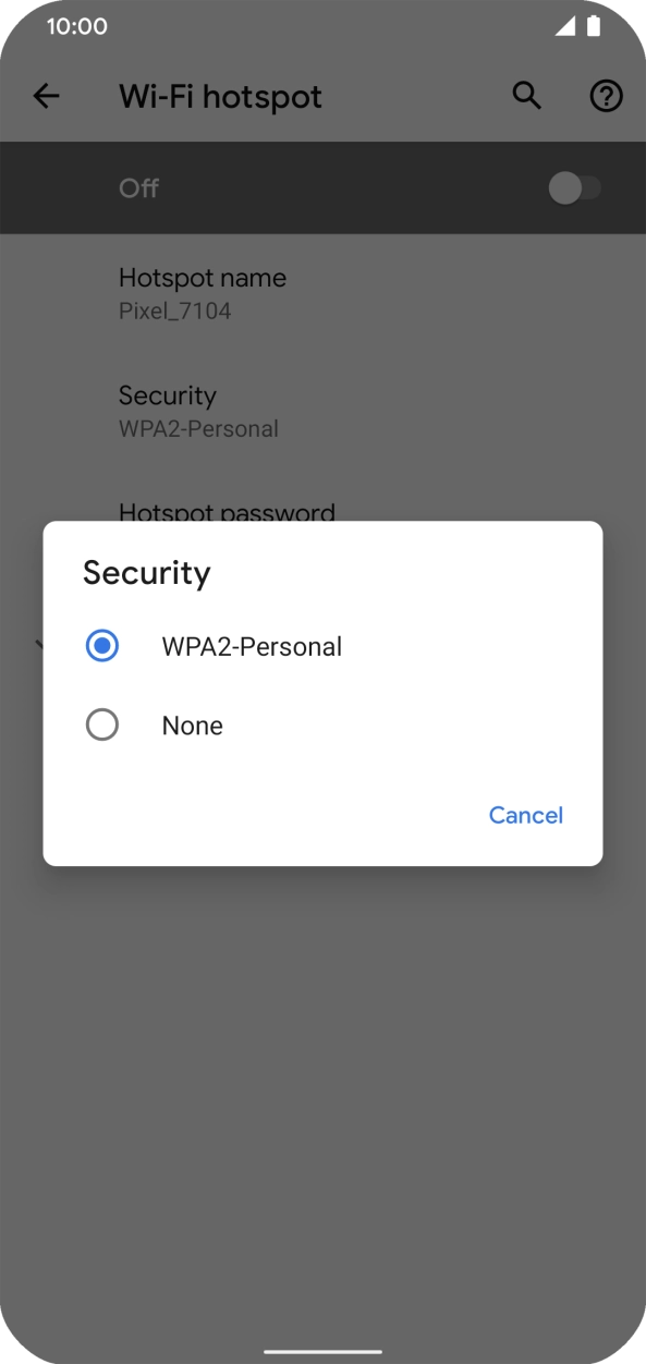 Press WPA2-Personal to password protect your Wi-Fi hotspot.