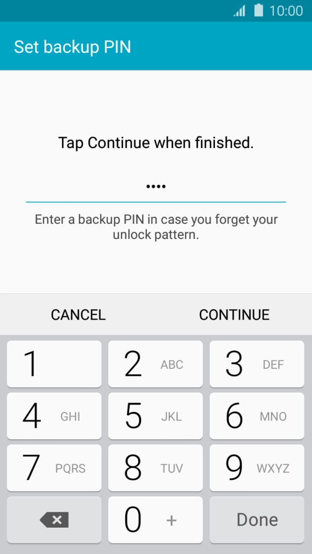 Key in a four-digit PIN and press CONTINUE.