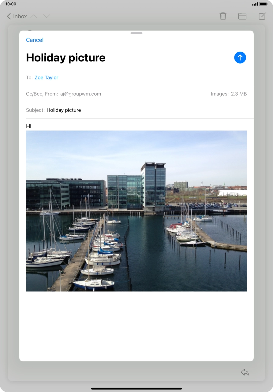 Press the send icon when you've finished your email.