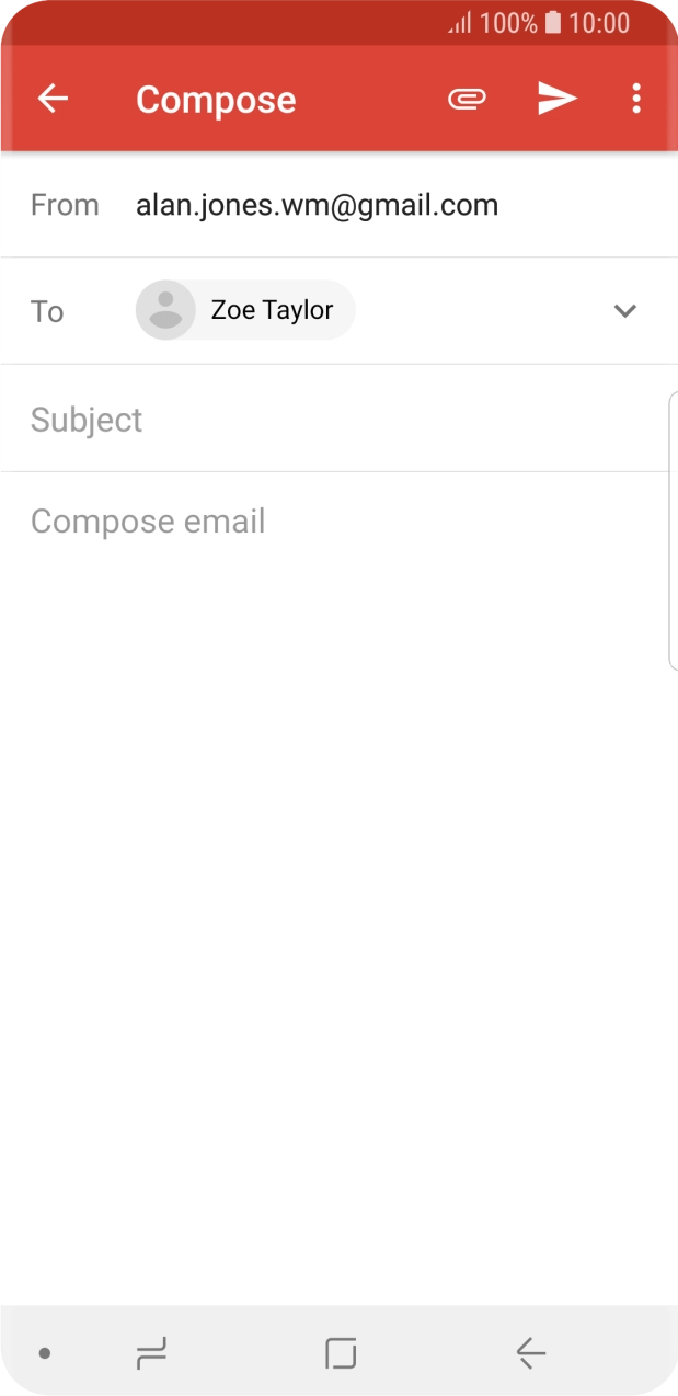 Press Subject and key in the subject for the email.